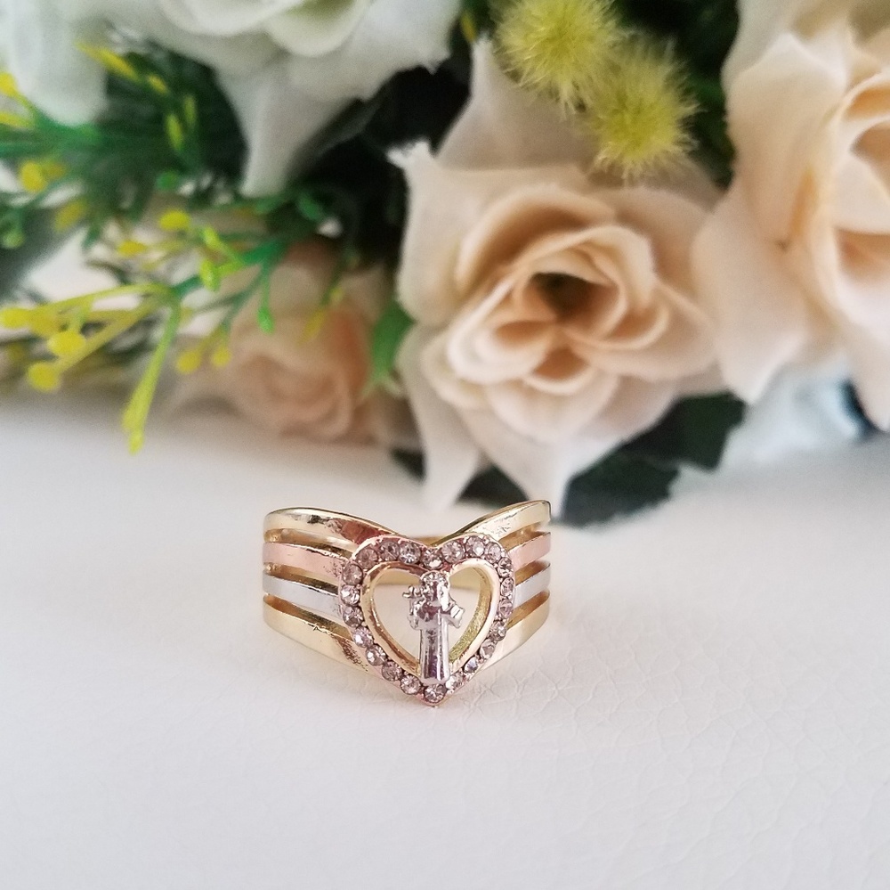 St. Benedict Tri Color Gold Plated Ring
